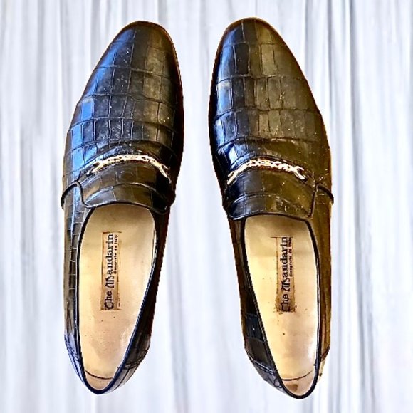 The Mandarin Vintage Black CROC Leather Loafer Chain Made in Italy main image 7